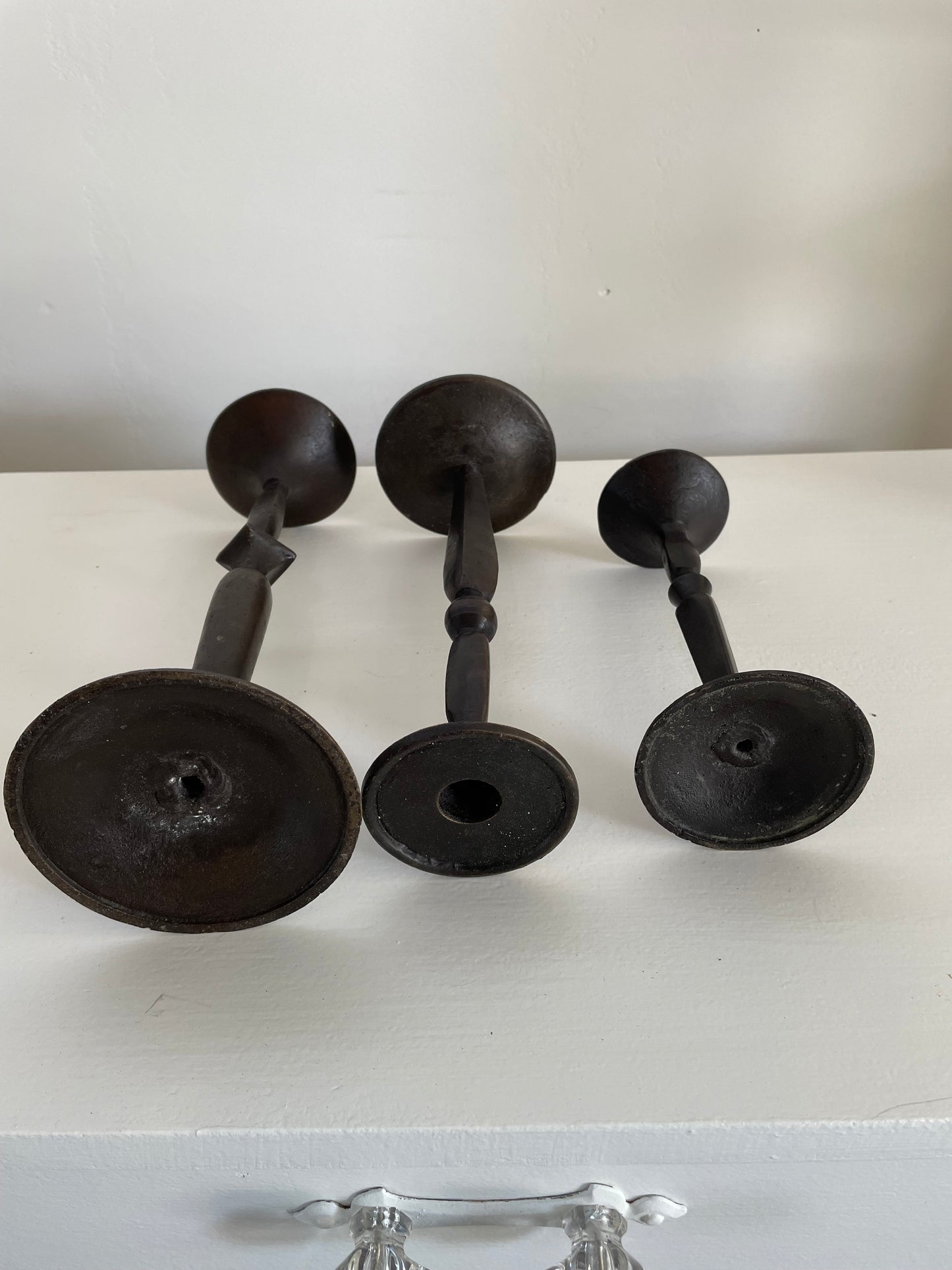 Gothic 'Primitive' Cast Iron & Brass Taper Candle Holders
