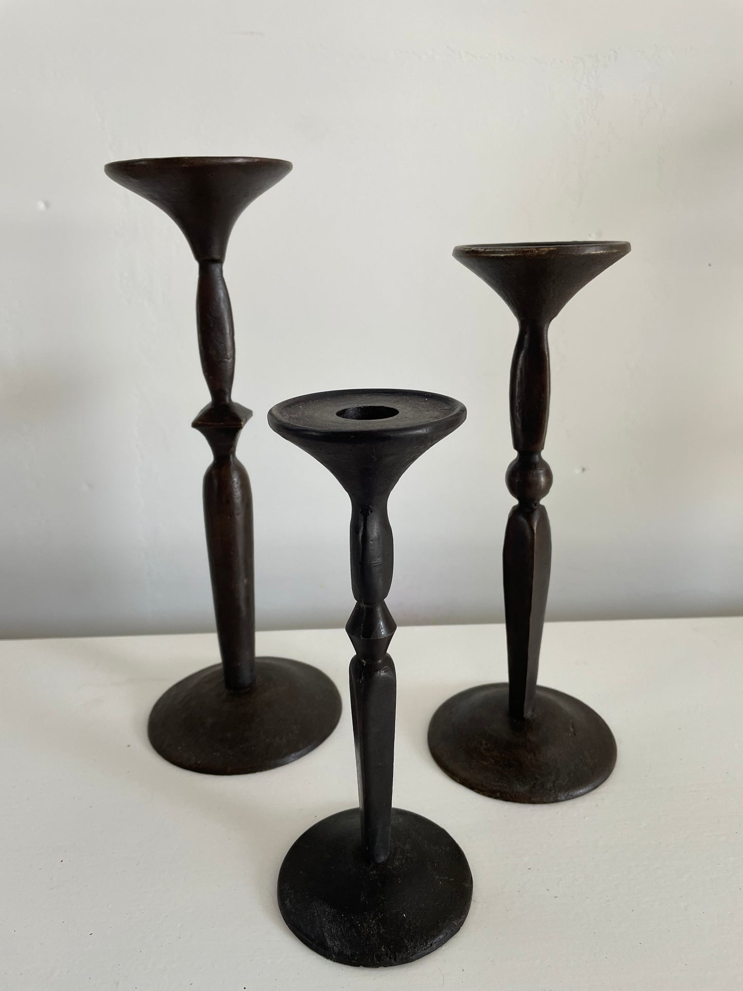 Gothic 'Primitive' Cast Iron & Brass Taper Candle Holders