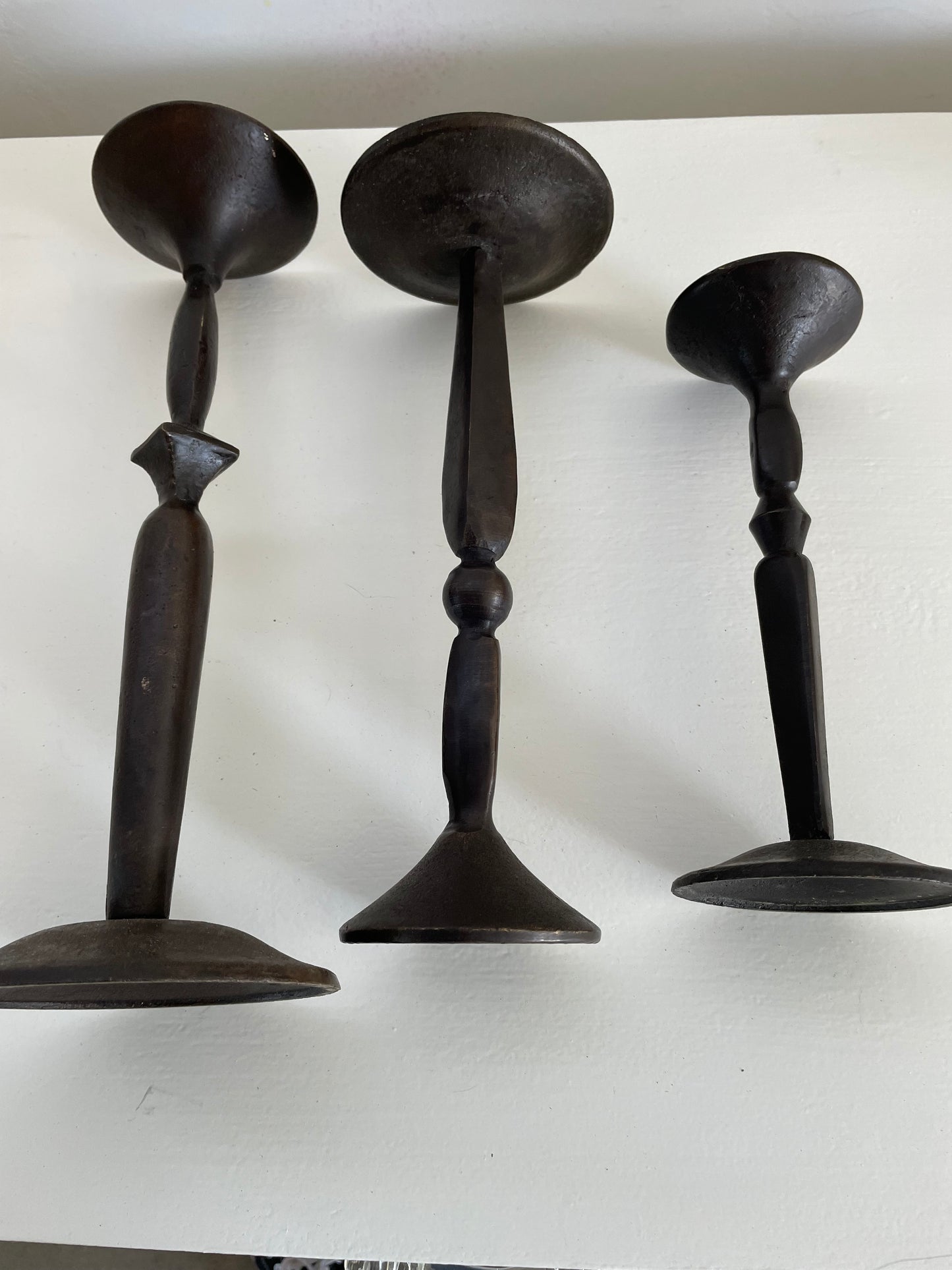 Gothic 'Primitive' Cast Iron & Brass Taper Candle Holders