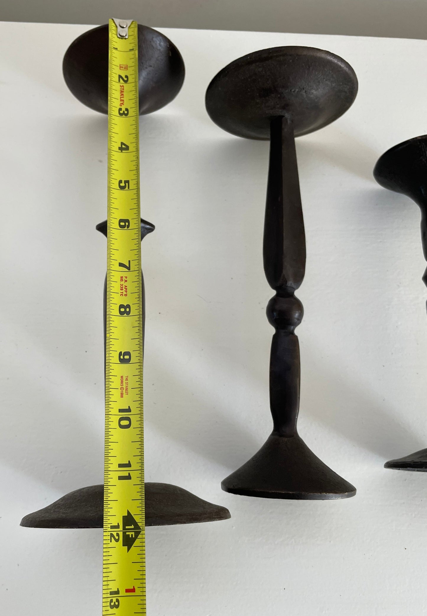 Gothic 'Primitive' Cast Iron & Brass Taper Candle Holders