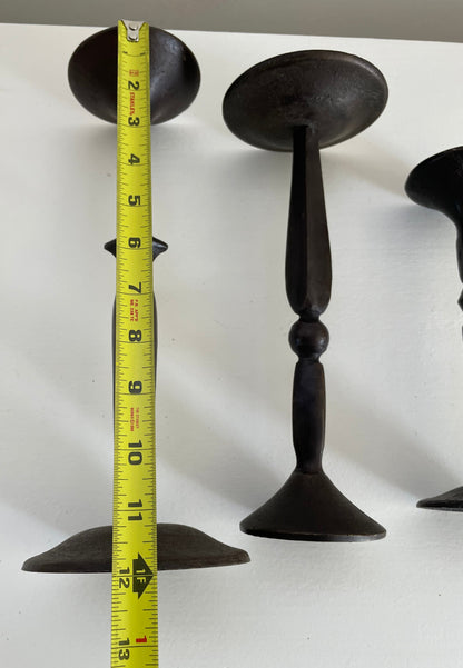 Gothic 'Primitive' Cast Iron & Brass Taper Candle Holders