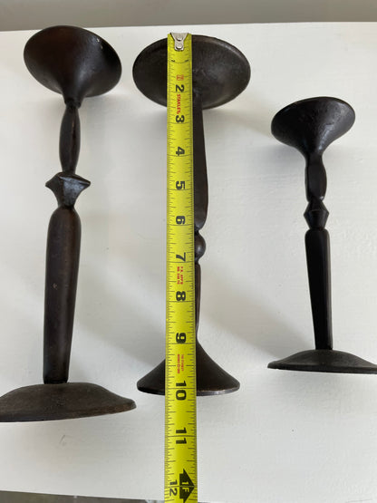 Gothic 'Primitive' Cast Iron & Brass Taper Candle Holders